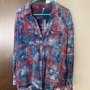 Free People Blue, Pink, and White Flannel